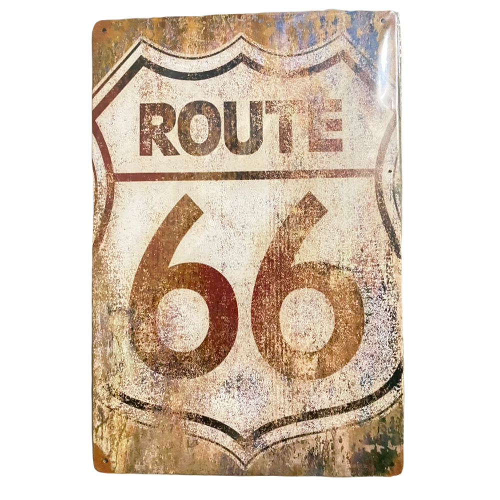 Plaque Metal Décorative Effet Vieilli Rouillé Route 66 Moto Piston 